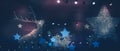 Dark blue pink lilac winter Christmas holidays night background with Christmas stars lights spotlights and stage Christmas decorat