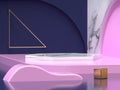 Dark blue pink wall floor corner abstract geometric shape background 3d render