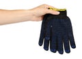 Dark blue protective cloth gloves with hand, handyman equipment