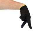 Dark blue protective cloth gloves with hand, handyman equipment Royalty Free Stock Photo