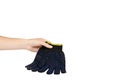 Dark blue protective cloth gloves with hand, handyman equipment