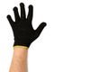 Dark blue protective cloth gloves with hand, handyman equipment Royalty Free Stock Photo