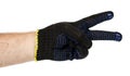 Dark blue protective cloth gloves with hand, handyman equipment Royalty Free Stock Photo