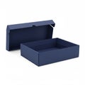 Dark blue rectangular cardboard box with lid open Royalty Free Stock Photo