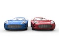 Dark blue and red cars on white background Royalty Free Stock Photo