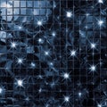 Dark blue reflective square mosaic tiles create a dramatic glittering textured background effect with sharp starburst light Royalty Free Stock Photo