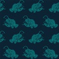Dark blue seamless pattern with creepy anglerfish