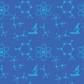 Dark blue seamless pattern with molecules