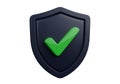 Security Shield Icon â Dark Blue Emblem with Green Checkmark on White Background Royalty Free Stock Photo