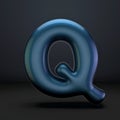 Dark blue shiny font Letter Q 3D