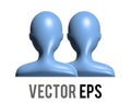 Dark blue silhouette heads of two people 3D icon, represent users