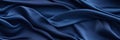 Dark blue silk satin. Soft folds. Fabric. Navy blue luxury background. Space for design.Wavy lines.Banner. Wide.Long. Flat lay, Royalty Free Stock Photo