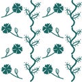 Dark blue simple drawing flowers with branches seamless pattern Royalty Free Stock Photo
