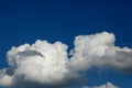 Dark blue sky with bright white large clouds. close-up