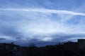 Dark blue sky with hard clouds at city Royalty Free Stock Photo