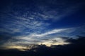 Dark blue sky with high altitude cirrus clouds after sunset Royalty Free Stock Photo