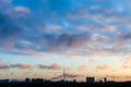 Dark blue sky over city in cold winter sunrise Royalty Free Stock Photo