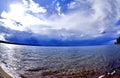 Dark blue sky over the lake before the storm, fish-eye Royalty Free Stock Photo
