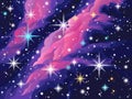 Dark blue sky, pink and purple nebulas and shining stars. Royalty Free Stock Photo