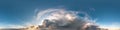 Dark blue sky before sunset with beautiful awesome clouds. Seamless hdri panorama 360 degrees angle view with zenith for use in Royalty Free Stock Photo