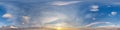 Dark blue sky before sunset with beautiful awesome clouds. Seamless hdri panorama 360 degrees angle view with zenith for use in Royalty Free Stock Photo