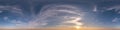 Dark blue sky before sunset with beautiful awesome clouds. Seamless hdri panorama 360 degrees angle view with zenith for use in Royalty Free Stock Photo