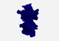 Dark blue smoke on white background. Ink blot dissolve in water. Blue cloud floating. Abstract design element