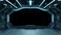 Dark blue spaceship futuristic interior mockup with window 3d rendering