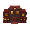 Dark blue spooky house with a brown roof. Vector illustration.