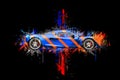 Dark blue sports supercar with orange stripes - abstract illustration
