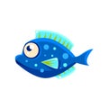 Dark Blue Spotted Fantastic Aquarium Tropical Fish Cartoon Character