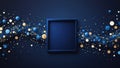 Dark blue square frame with gold and blue bokeh lights Royalty Free Stock Photo