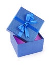 Dark blue square gift box with shiny satin bow Royalty Free Stock Photo