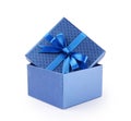 Dark blue square gift box with shiny satin bow