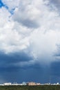 Dark blue storm clouds over urban district Royalty Free Stock Photo