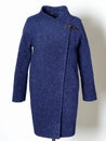 Dark blue stylish coat on grey background. Collection of spring 2017. Royalty Free Stock Photo