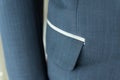 Dark blue suit with pocket and white striped ,formal wedding groom suit.