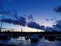 Dark blue sunset, rare clouds on the sky, Dolgoprudniy, Moscow, Russia