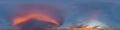 Panorama of a dark blue sunset sky with pink Cumulus clouds. Seamless hdr 360 panorama in spherical equiangular format Royalty Free Stock Photo