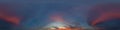 Panorama of a dark blue evening sky with pink Cumulus clouds. Seamless hdr 360 panorama in spherical equiangular format Royalty Free Stock Photo