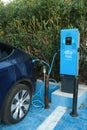 Dark blue Tesla Model Y is charging at outdoor in a charging station known as Esarj in Turkey