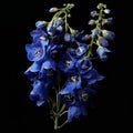 Meticulous Photorealistic Still Lifes: Blue Flowers On A Black Background