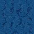 Dark blue tropical leaves seamless pattern. Exotic leaves vector background Royalty Free Stock Photo