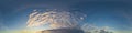 Dark blue twilight sky panorama with Cirrus clouds. Seamless hdr 360 panorama in spherical equiangular format. Full Royalty Free Stock Photo