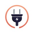 Dark Blue Two-Prong Plug Featuring a Lightning Bolt Inside an Orange Circle Gradient Royalty Free Stock Photo