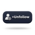 Dark Blue Unfollow Button with Person Icon and Plus Symbol on White Background social media Royalty Free Stock Photo