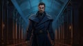 Dark Blue Uniform: Image Of Ra\'s Al Ghul Walking Through A Dark Corridor