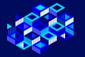 Dark blue vector abstract geometric background with cubes and different rhythmic shapes, isometric 3D abstraction art displaying Royalty Free Stock Photo