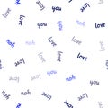 Dark BLUE vector seamless cover with quote LOVE YOU. Royalty Free Stock Photo