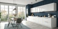 Dark blue wall kitchen with minimalist design Royalty Free Stock Photo